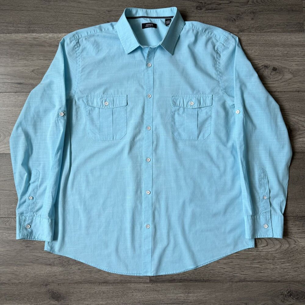 Alfani Men's Regular Fit Button-Down Shirt Aqua Blue‎ - Size XL